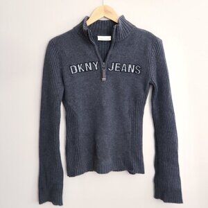 Vintage Y2K DKNY Jeans Shimmer/metallic Logo Quarter Zip Sweater